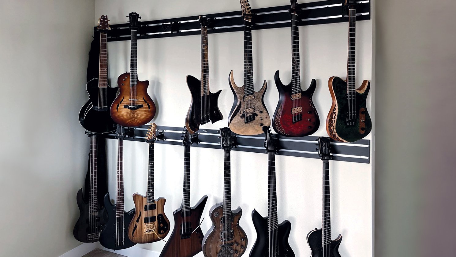 Guitar hangers used in alcove of a room